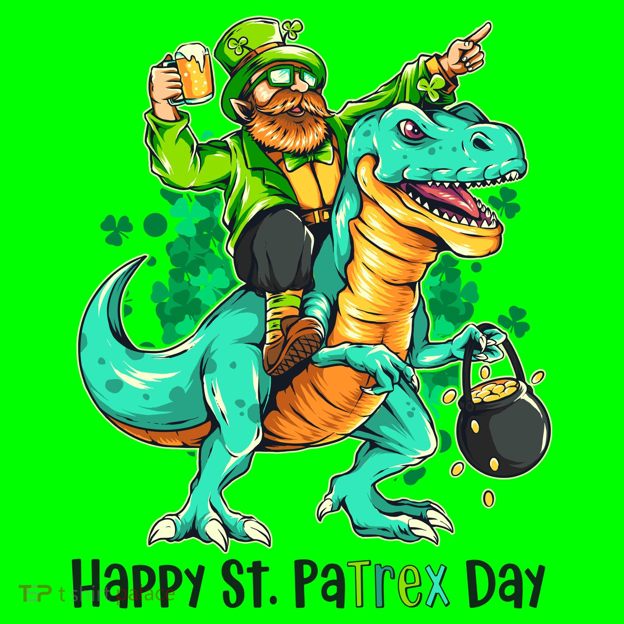 Funny Happy St. PaTREX Day Leprechaun Riding Trex Dinosaur Mousepad