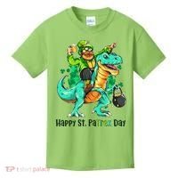 Funny Happy St. PaTREX Day Leprechaun Riding Trex Dinosaur Kids T-Shirt thumb 0