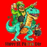Funny Happy St. PaTREX Day Leprechaun Riding Trex Dinosaur Santa Hat thumb 1