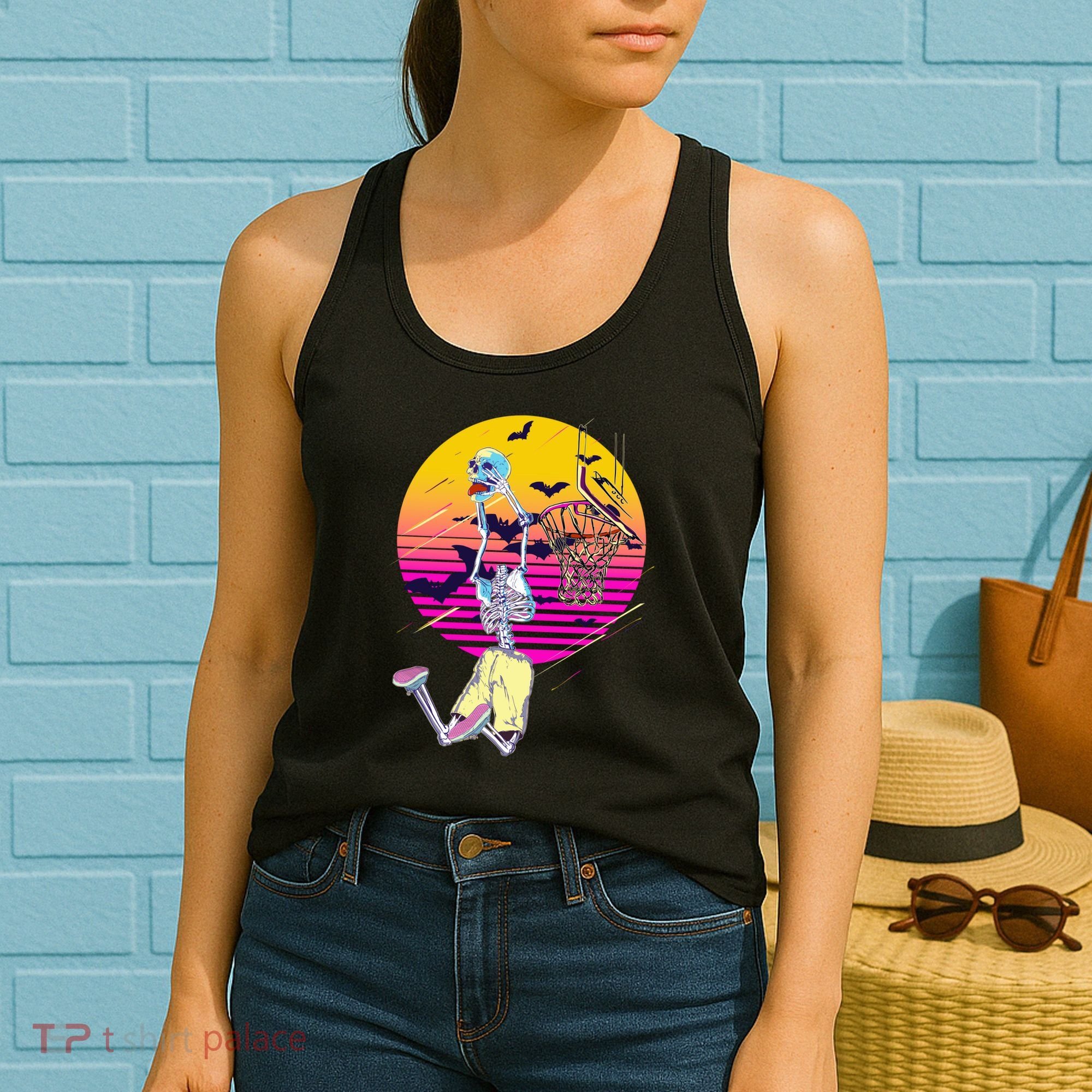 Funny Halloween Skeleton Basketball Player Dunking Skull Women's Tank Top