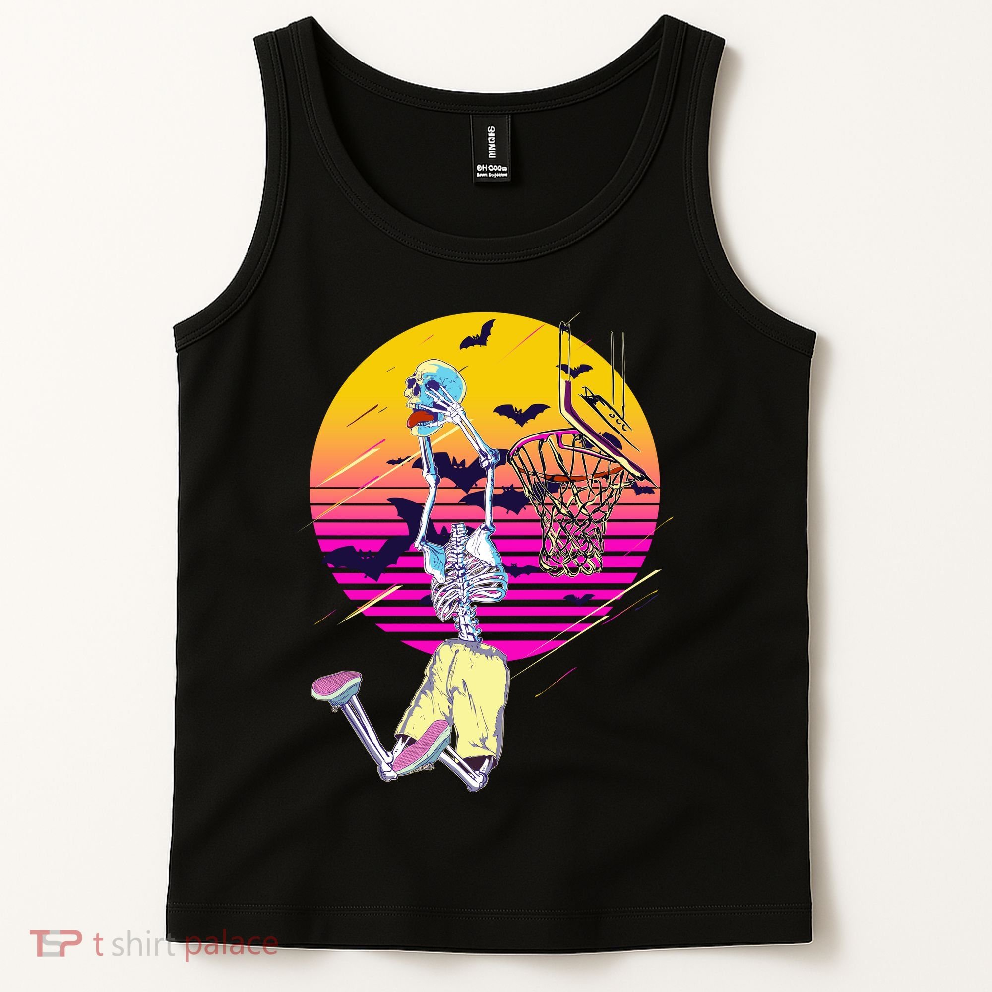 Funny Halloween Skeleton Basketball Player Dunking Skull Tank Top