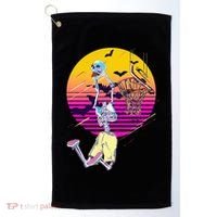 Funny Halloween Skeleton Basketball Player Dunking Skull Golf Towel thumb 0