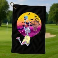 Funny Halloween Skeleton Basketball Player Dunking Skull Golf Towel thumb 1