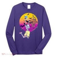 Funny Halloween Skeleton Basketball Player Dunking Skull Long Sleeve Shirt thumb 0
