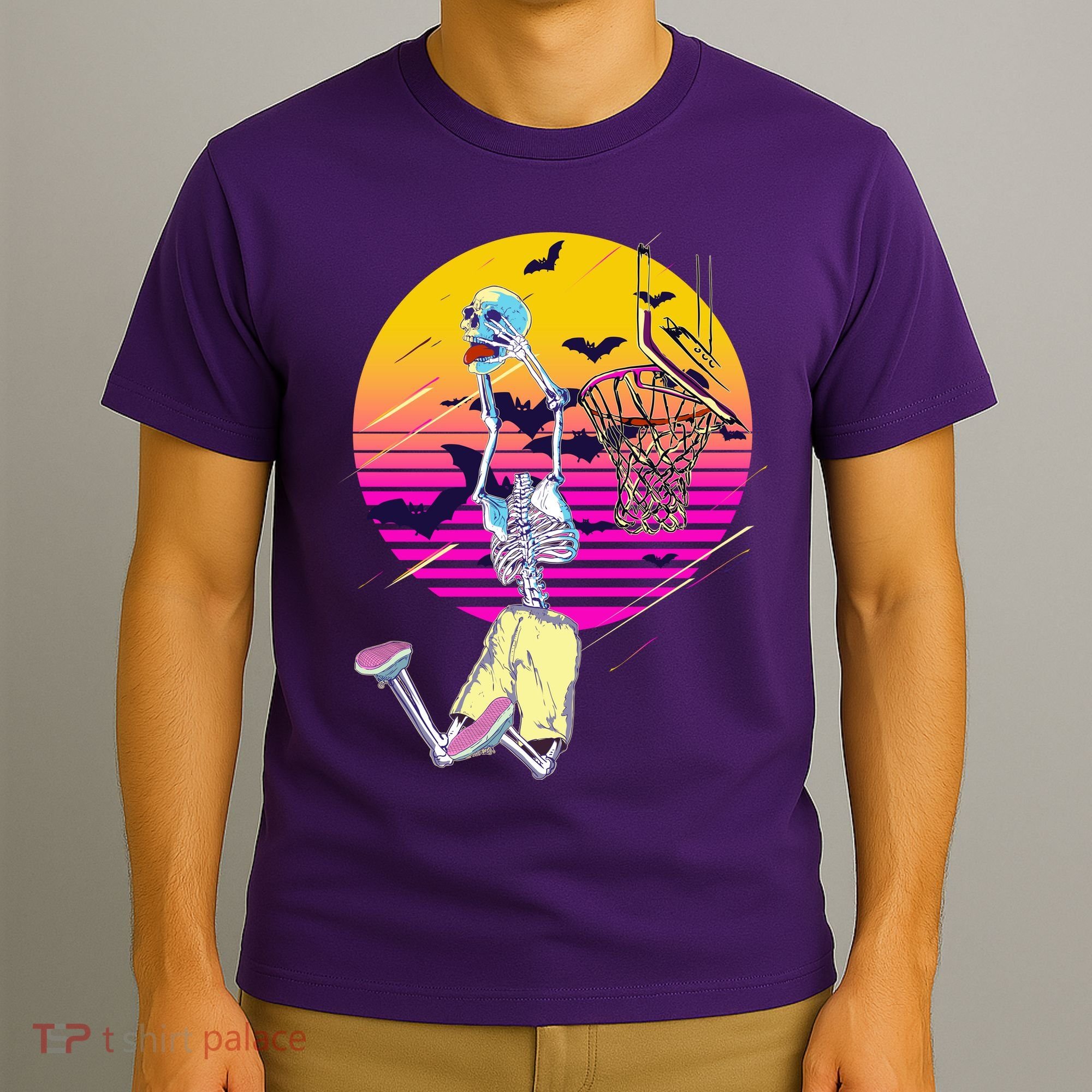 Funny Halloween Skeleton Basketball Player Dunking Skull T-Shirt