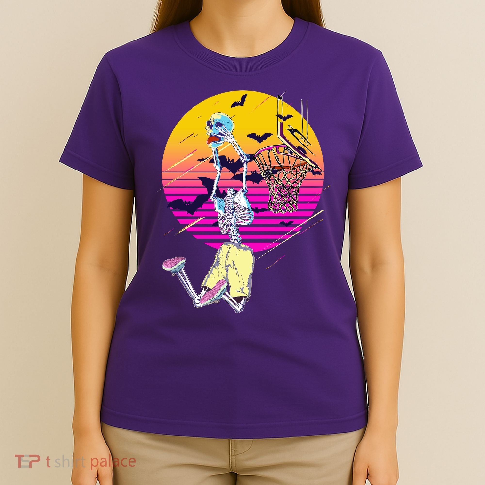 Funny Halloween Skeleton Basketball Player Dunking Skull T-Shirt