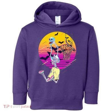 Funny Halloween Skeleton Basketball Player Dunking Skull Toddler Hoodie