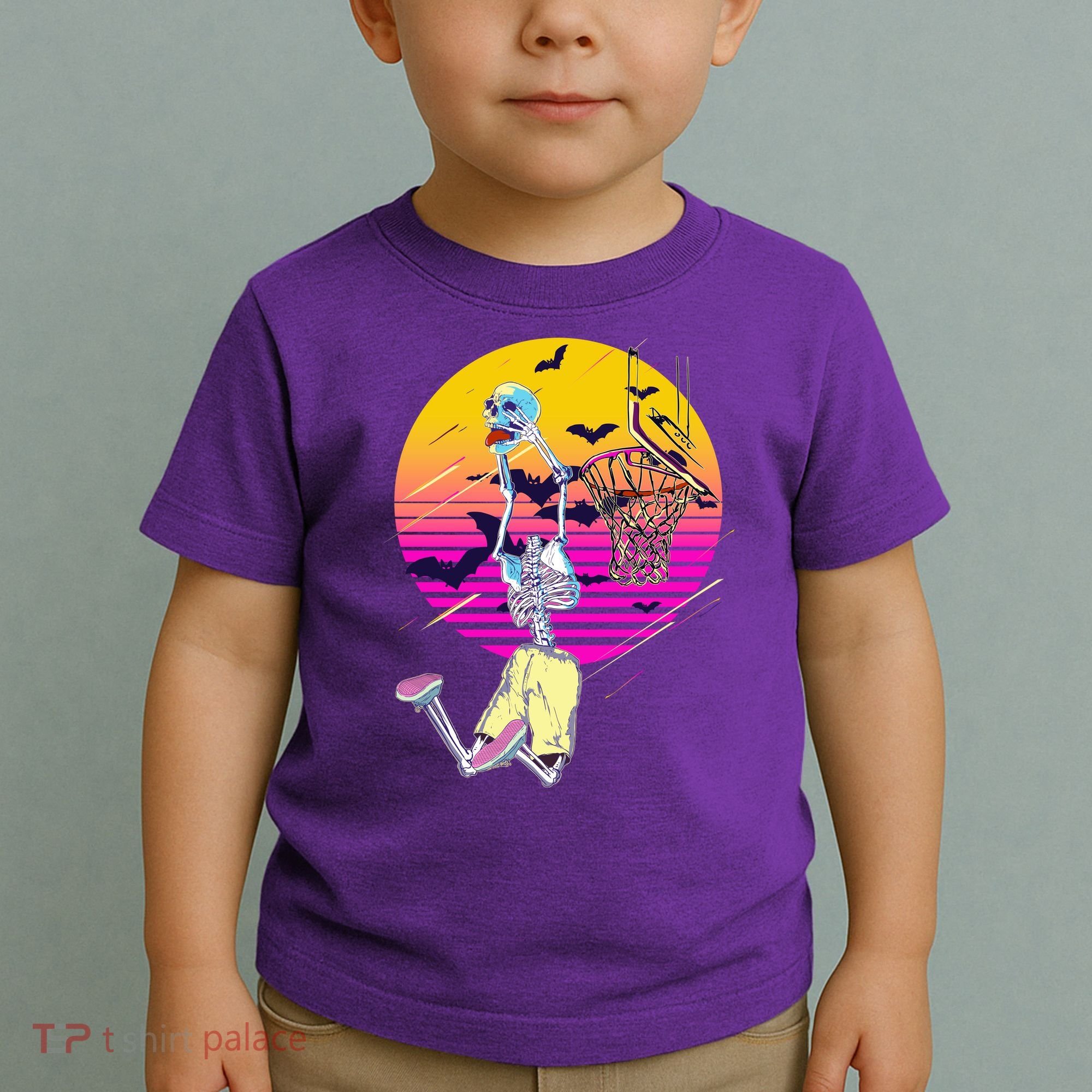 Funny Halloween Skeleton Basketball Player Dunking Skull Toddler T-Shirt
