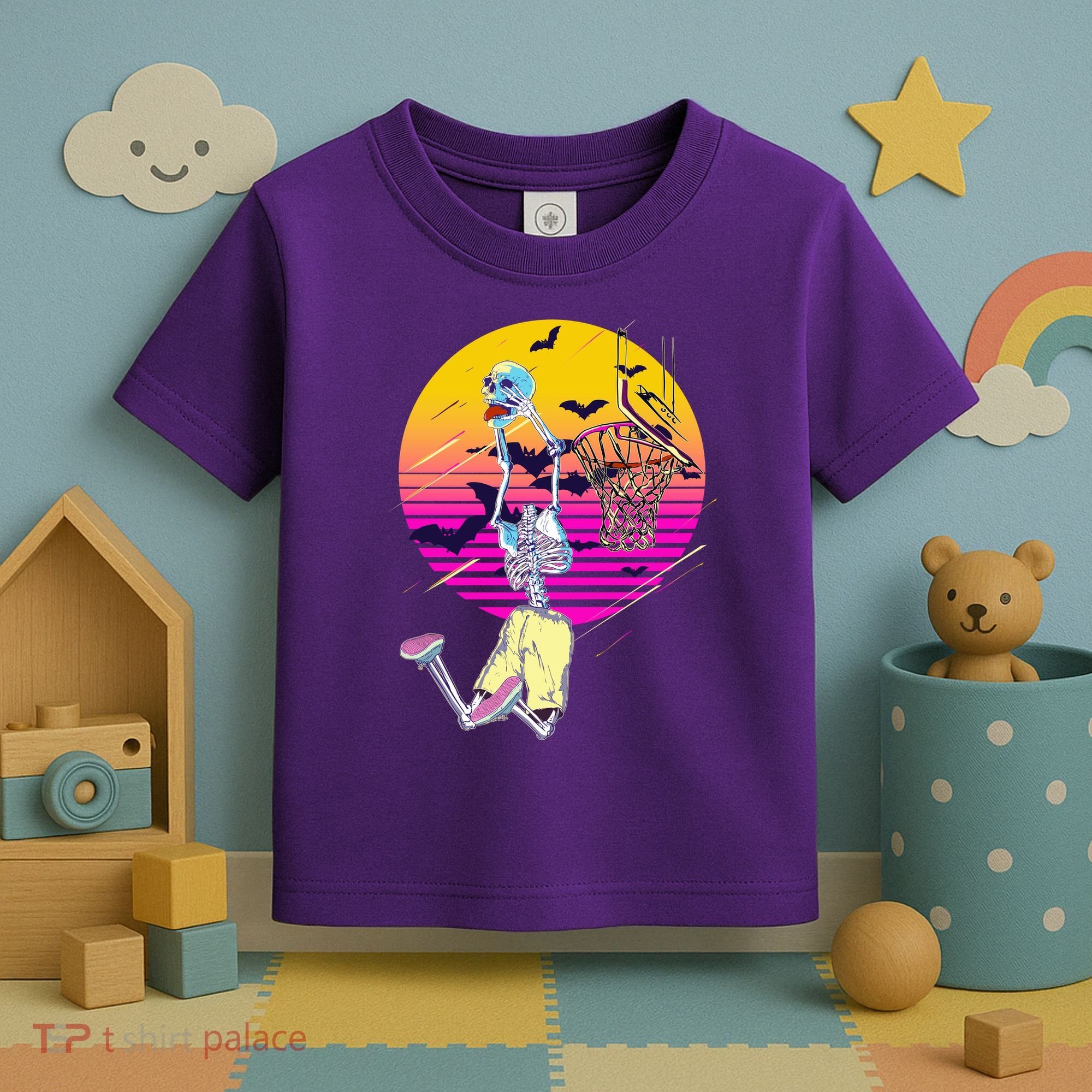 Funny Halloween Skeleton Basketball Player Dunking Skull Toddler T-Shirt
