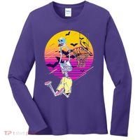Funny Halloween Skeleton Basketball Player Dunking Skull Women's Long Sleeve Shirt thumb 0