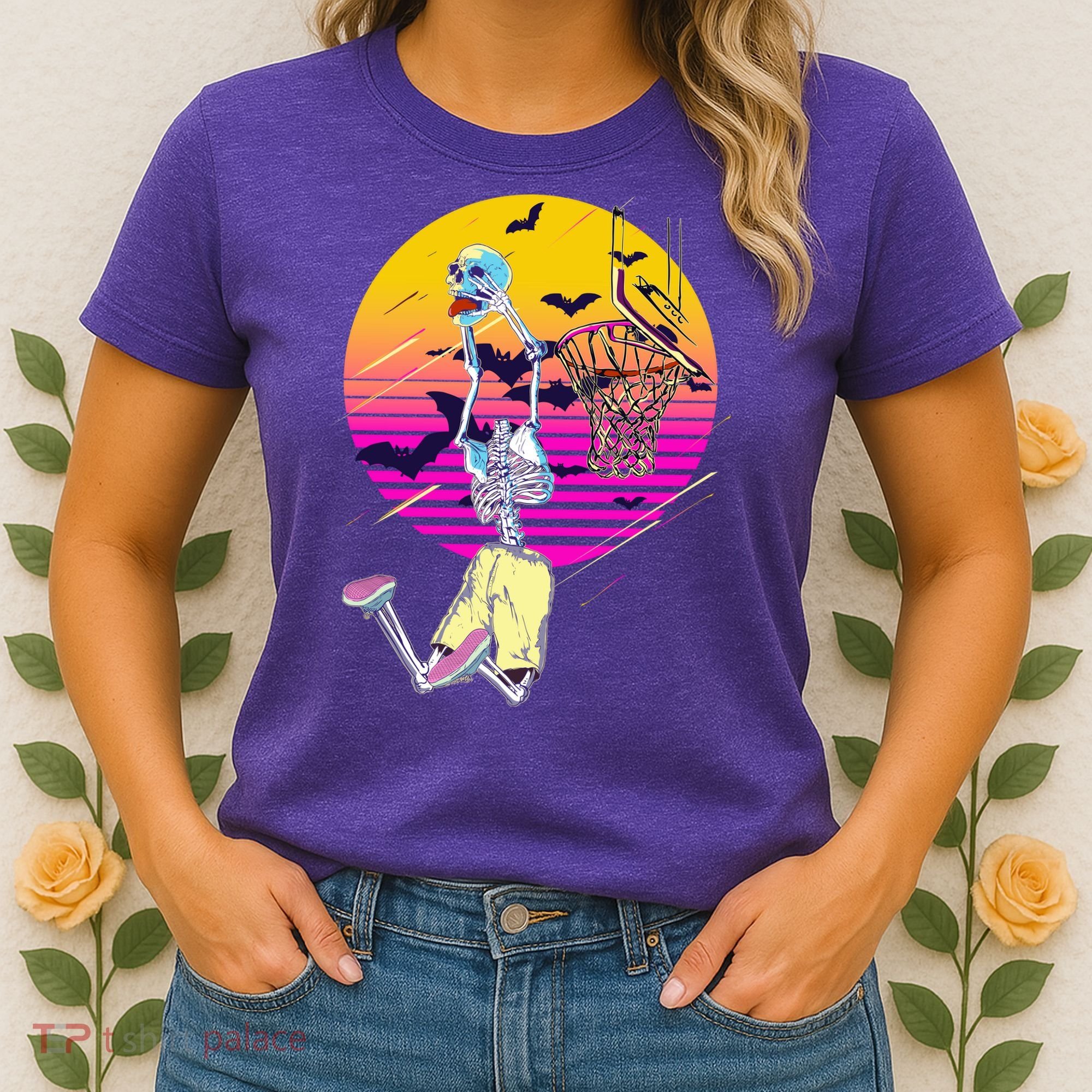 Funny Halloween Skeleton Basketball Player Dunking Skull Women's T-Shirt