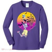 Funny Halloween Skeleton Basketball Player Dunking Skull Kids Long Sleeve Shirt thumb 0