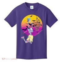 Funny Halloween Skeleton Basketball Player Dunking Skull Kids T-Shirt thumb 0