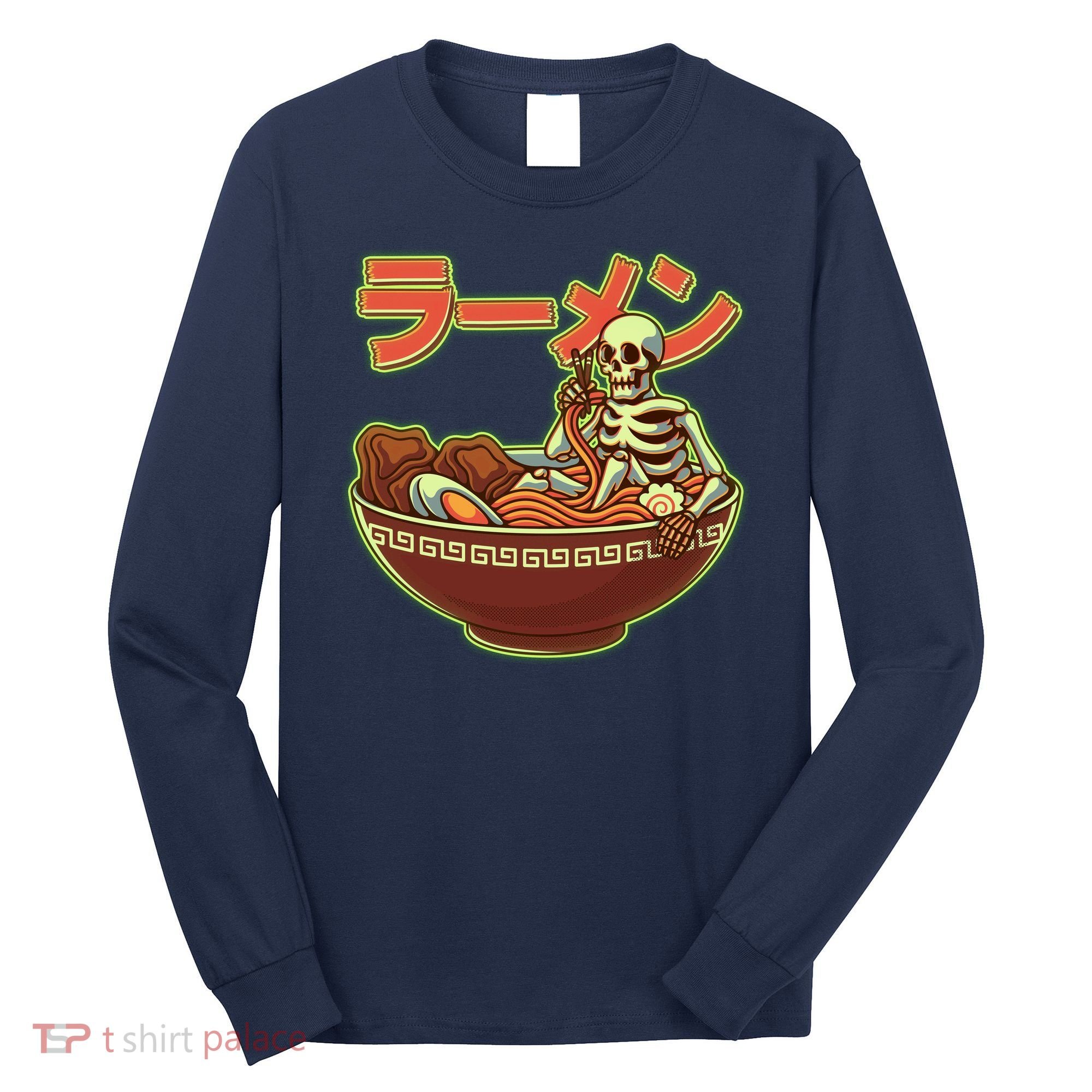 Funny Halloween Skeleton Japanese Ramen Bowl Long Sleeve Shirt