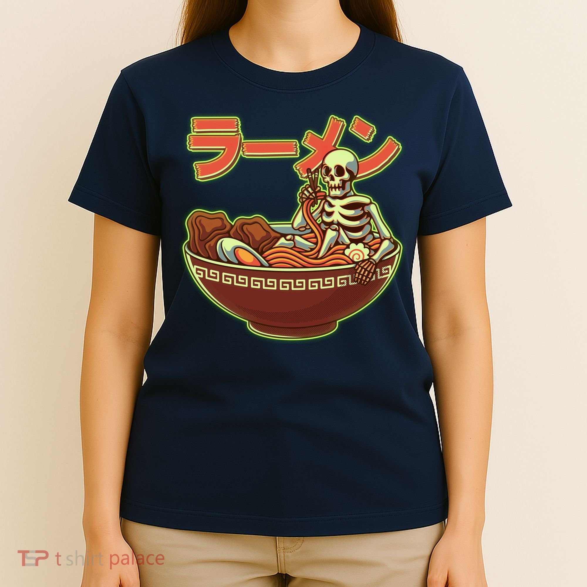 Funny Halloween Skeleton Japanese Ramen Bowl T-Shirt