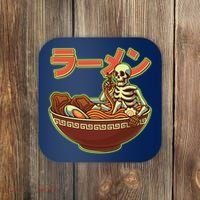 Funny Halloween Skeleton Japanese Ramen Bowl Coaster thumb 0