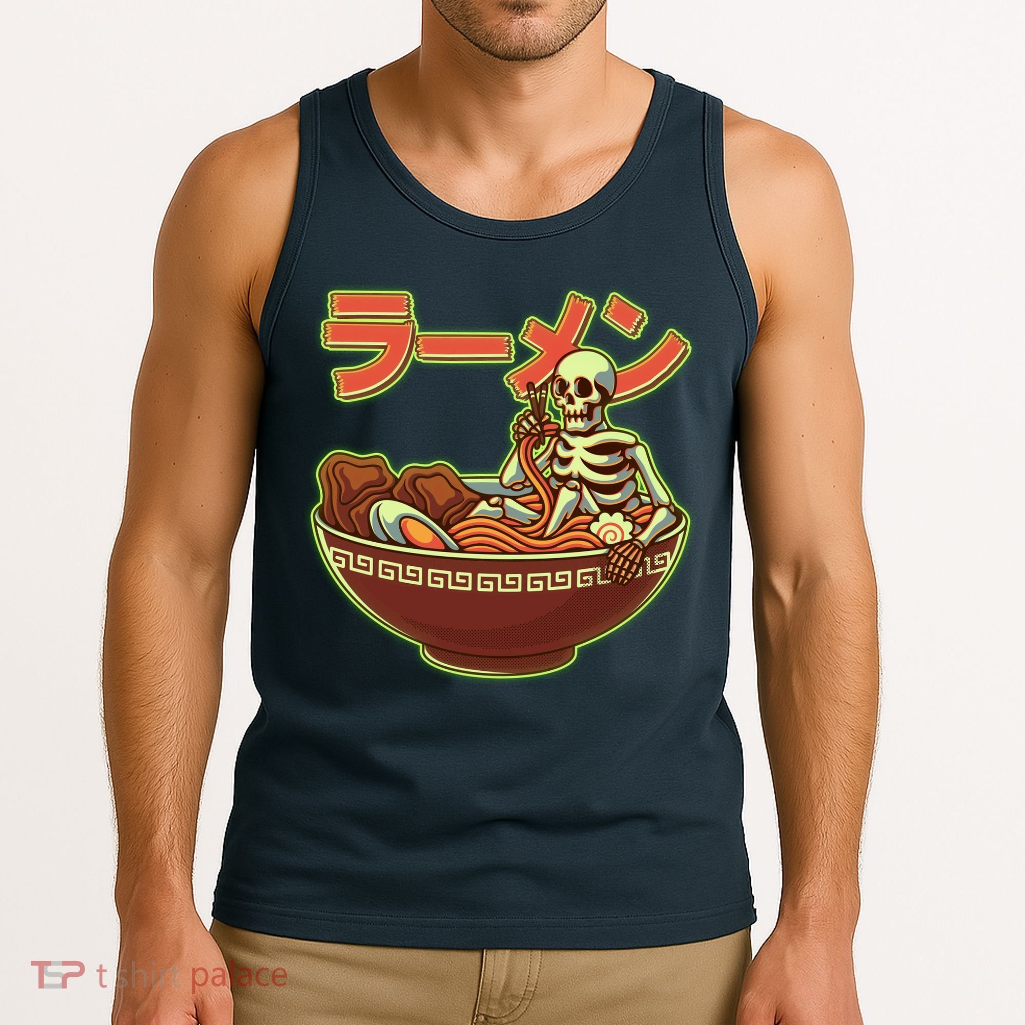 Funny Halloween Skeleton Japanese Ramen Bowl Tank Top