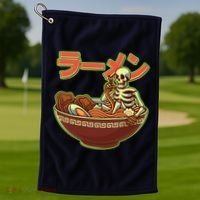 Funny Halloween Skeleton Japanese Ramen Bowl Golf Towel thumb 1