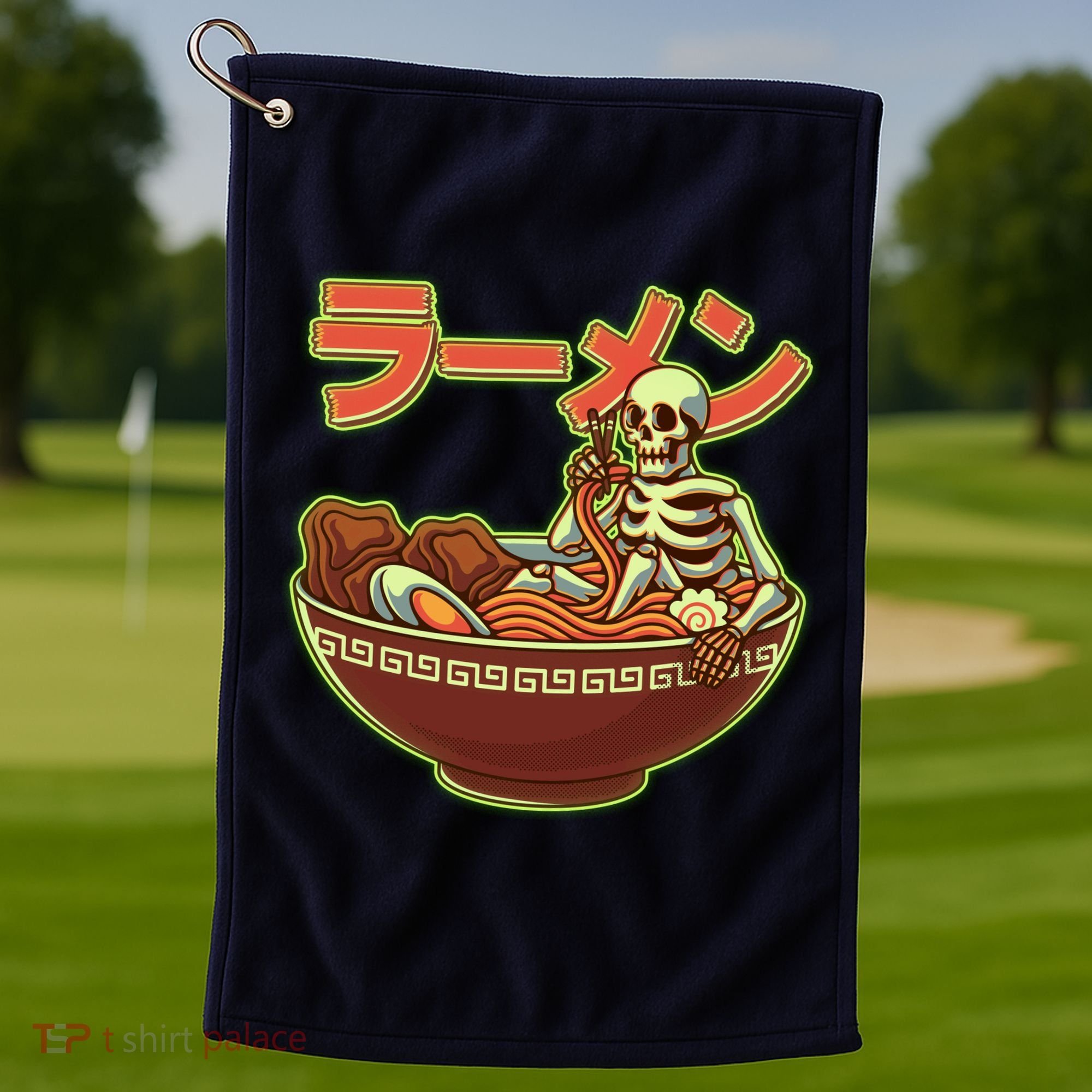Funny Halloween Skeleton Japanese Ramen Bowl Golf Towel