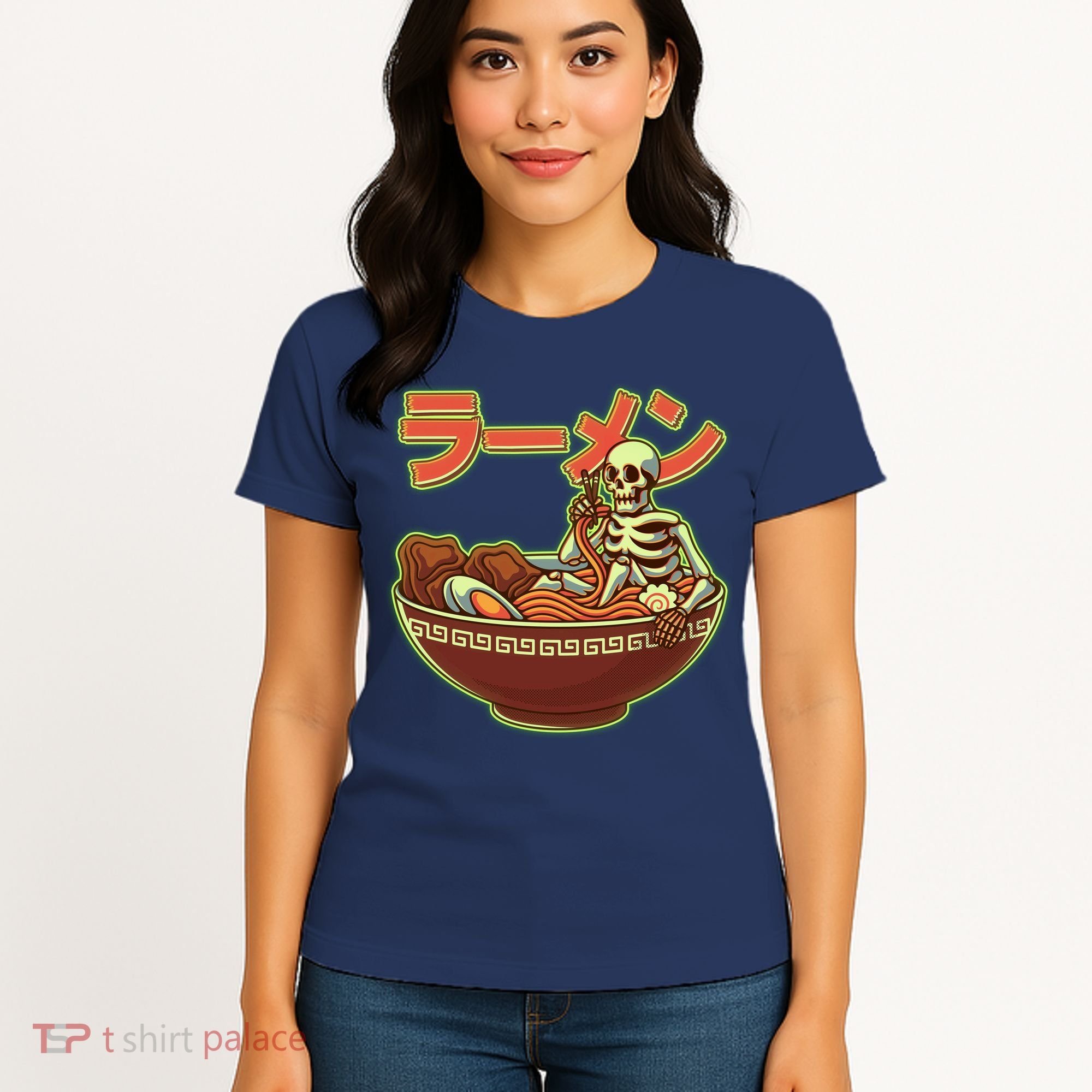 Funny Halloween Skeleton Japanese Ramen Bowl Women's T-Shirt
