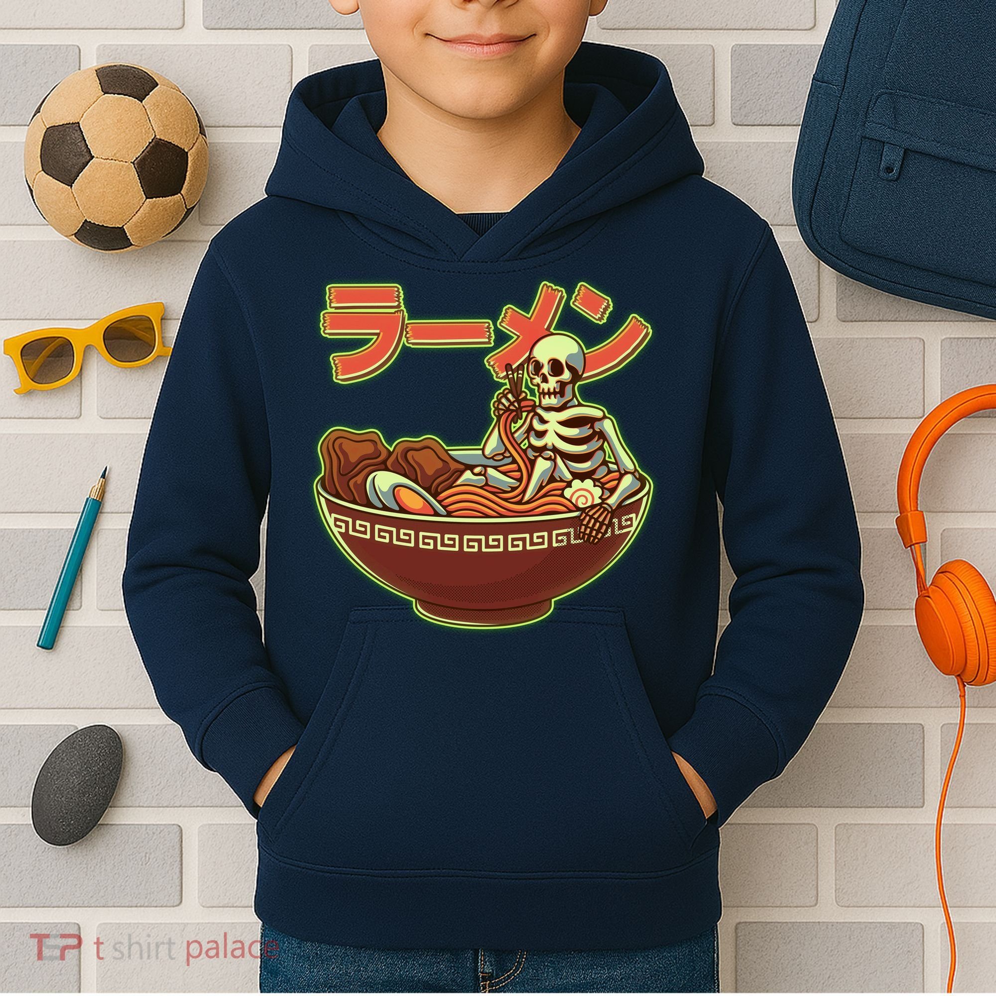 Funny Halloween Skeleton Japanese Ramen Bowl Kids Hoodie