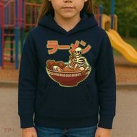 Funny Halloween Skeleton Japanese Ramen Bowl Kids Hoodie thumb 3