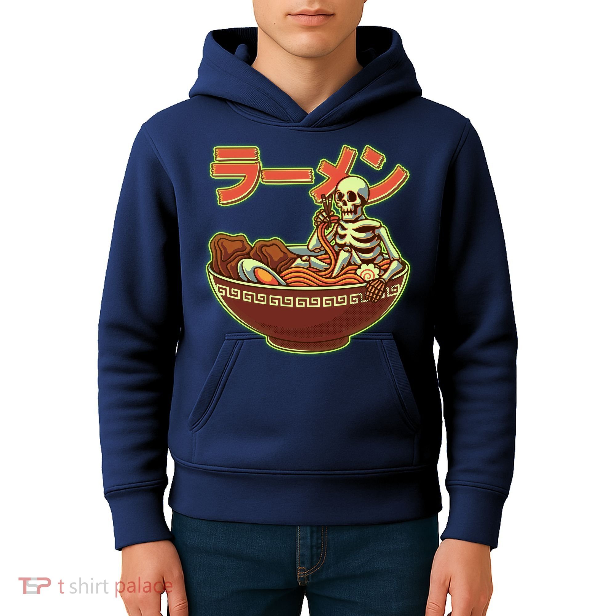 Funny Halloween Skeleton Japanese Ramen Bowl Kids Hoodie