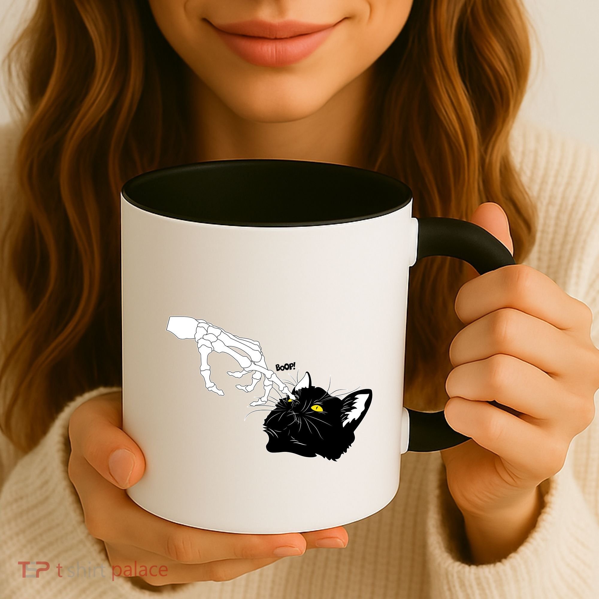 Funny Halloween Skeleton Boop Kitten Cat Nose Coffee Mug