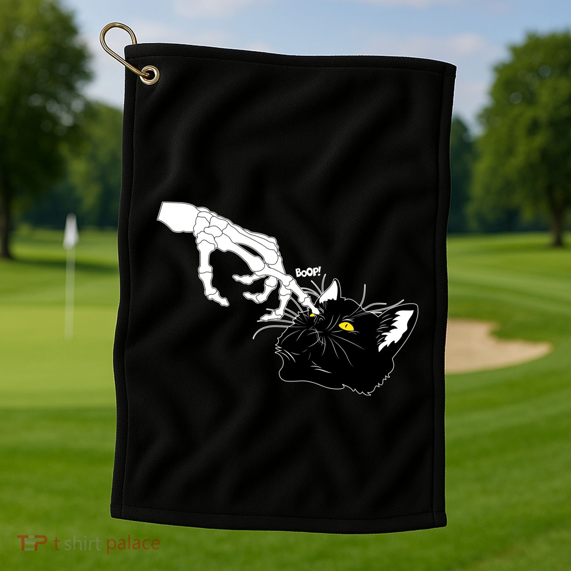 Funny Halloween Skeleton Boop Kitten Cat Nose Golf Towel
