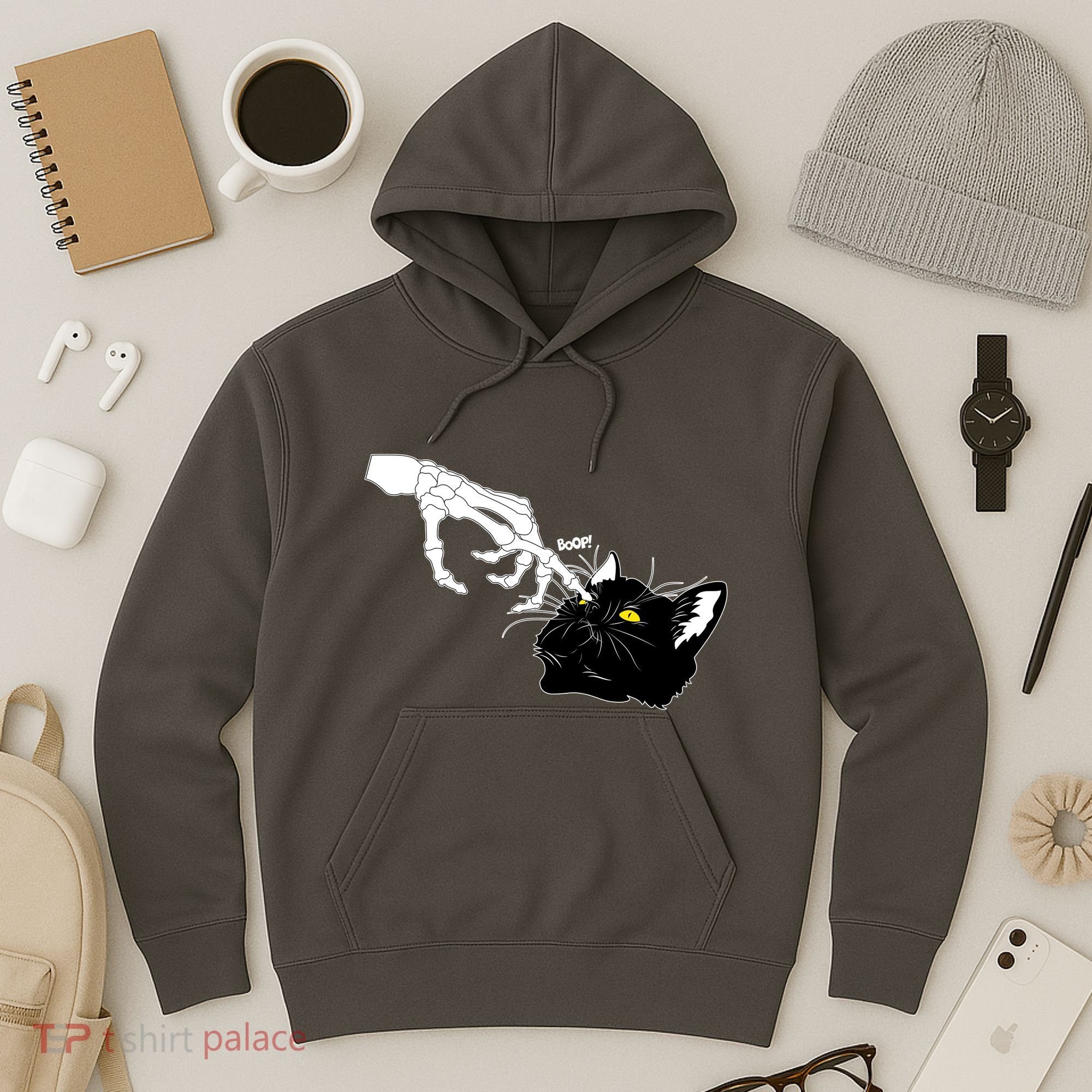 Funny Halloween Skeleton Boop Kitten Cat Nose Hoodie