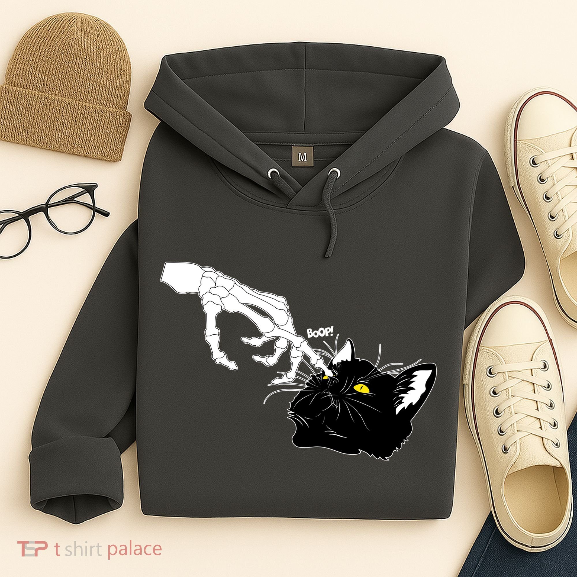 Funny Halloween Skeleton Boop Kitten Cat Nose Hoodie