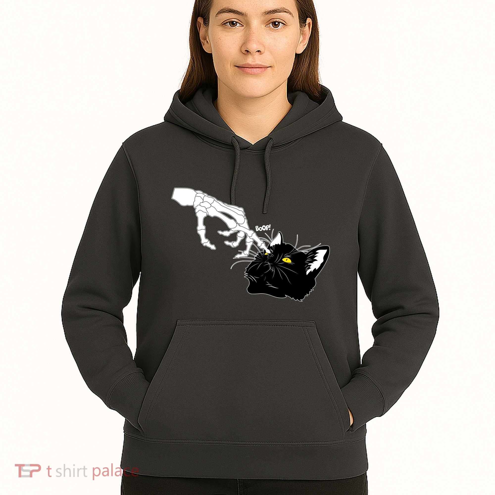 Funny Halloween Skeleton Boop Kitten Cat Nose Hoodie