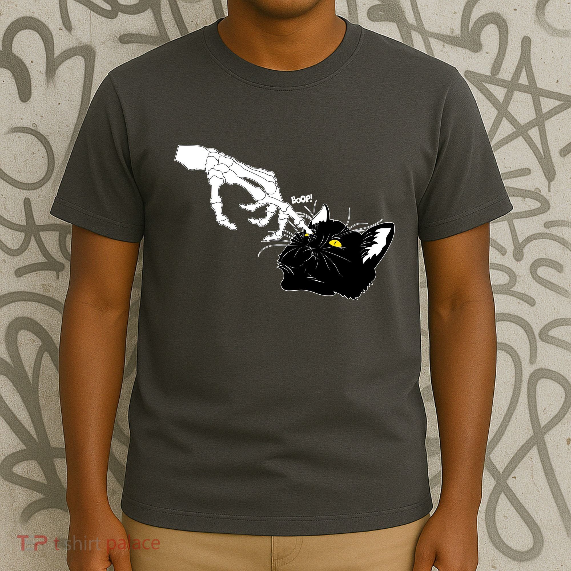 Funny Halloween Skeleton Boop Kitten Cat Nose T-Shirt