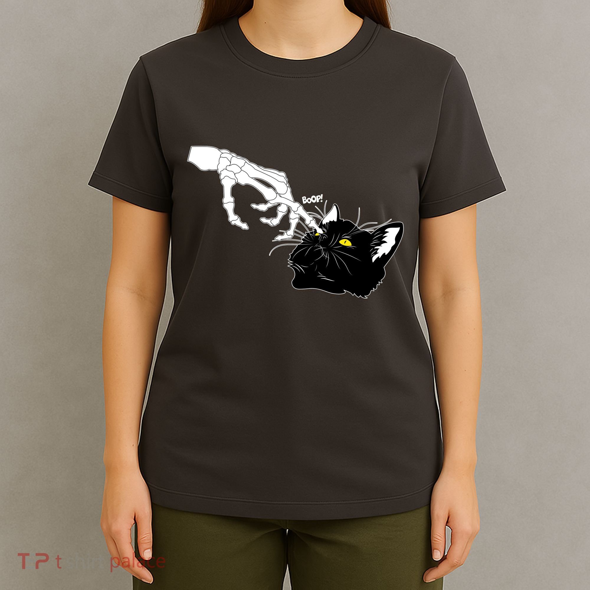 Funny Halloween Skeleton Boop Kitten Cat Nose T-Shirt
