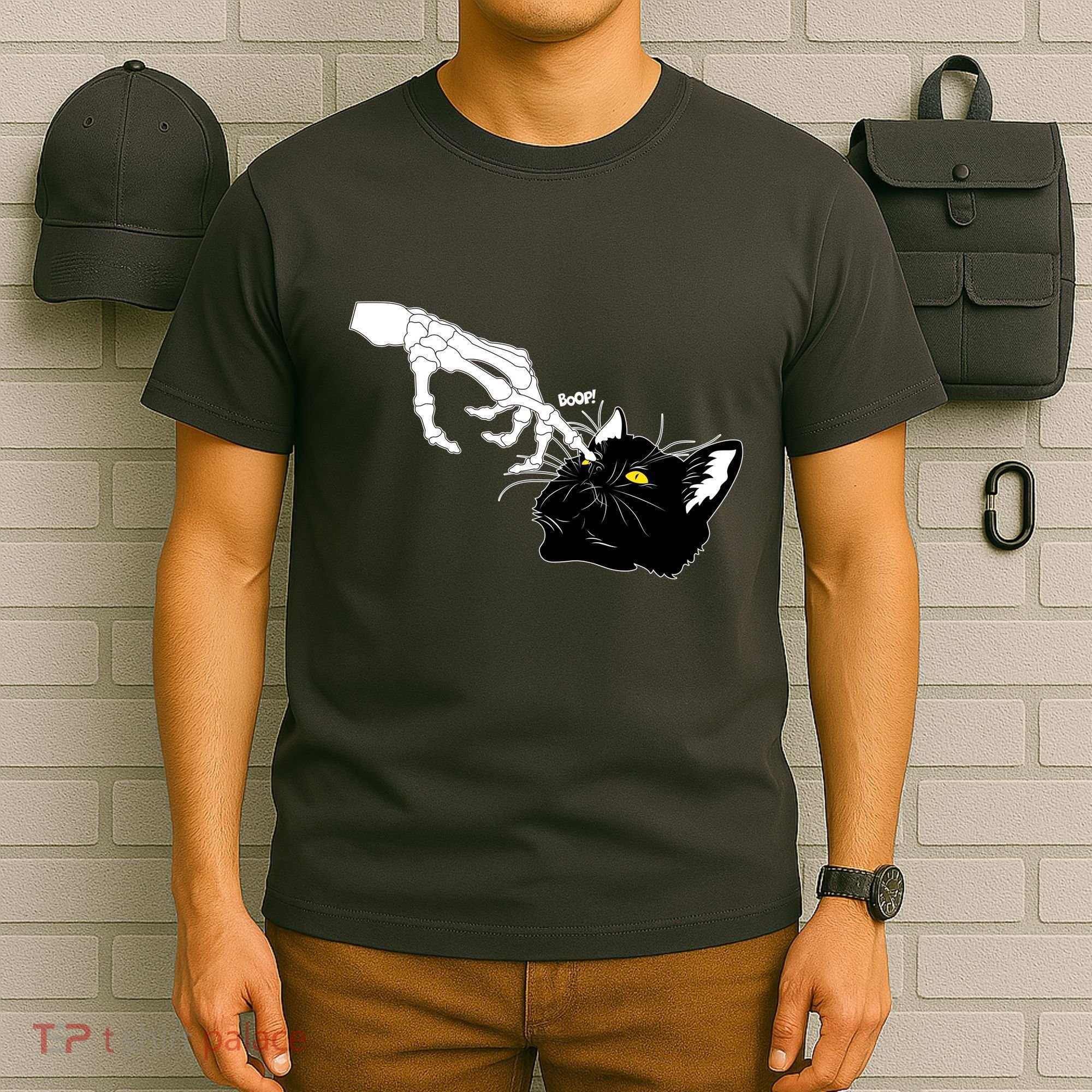 Funny Halloween Skeleton Boop Kitten Cat Nose T-Shirt