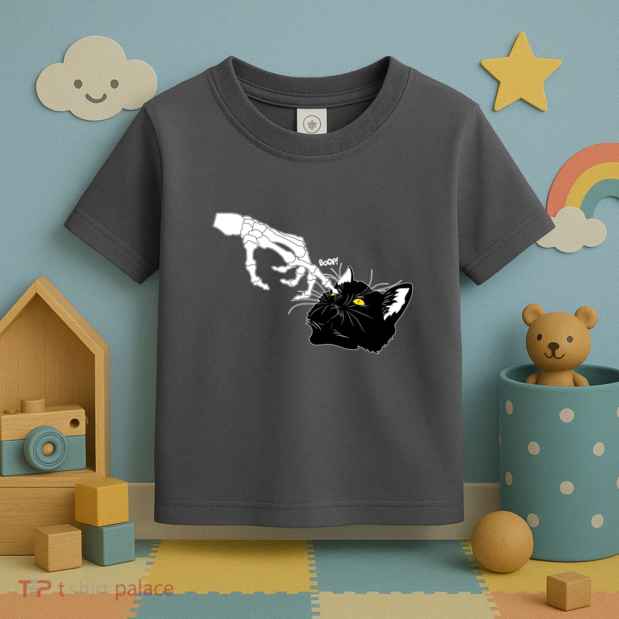 Funny Halloween Skeleton Boop Kitten Cat Nose Toddler T-Shirt
