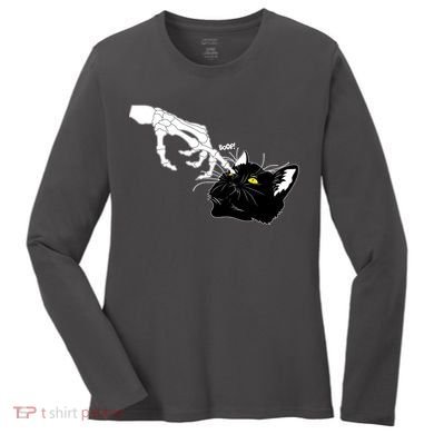 Funny Halloween Skeleton Boop Kitten Cat Nose Women's Long Sleeve Shirt