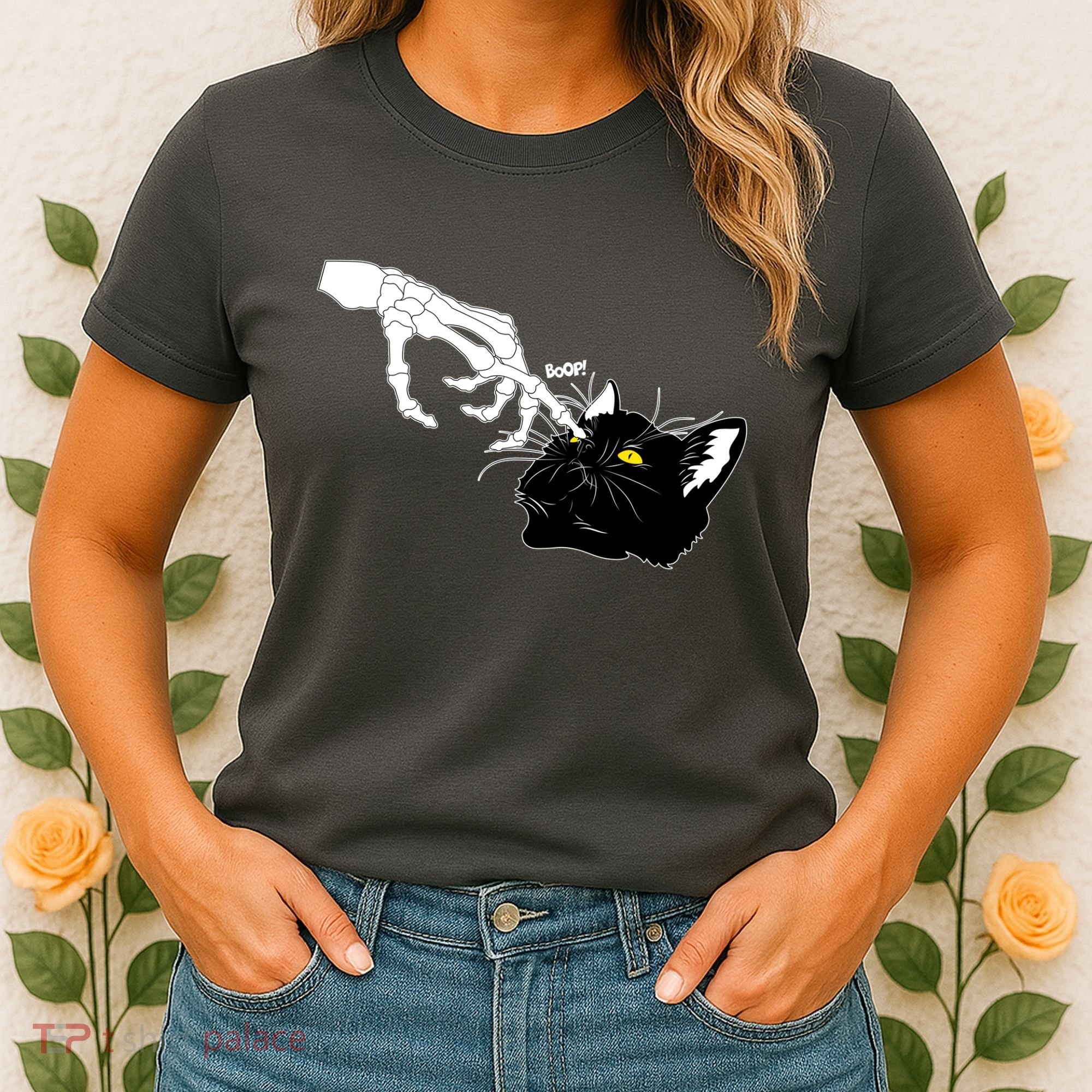 Funny Halloween Skeleton Boop Kitten Cat Nose Women's T-Shirt