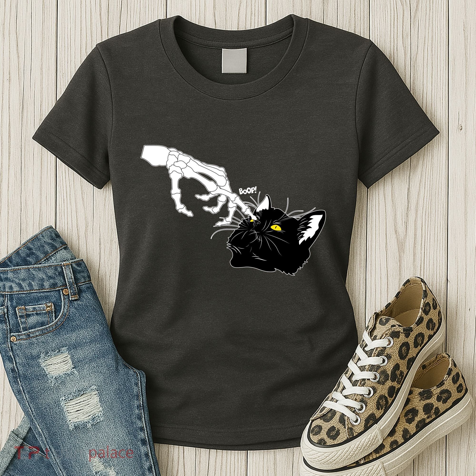 Funny Halloween Skeleton Boop Kitten Cat Nose Women's T-Shirt