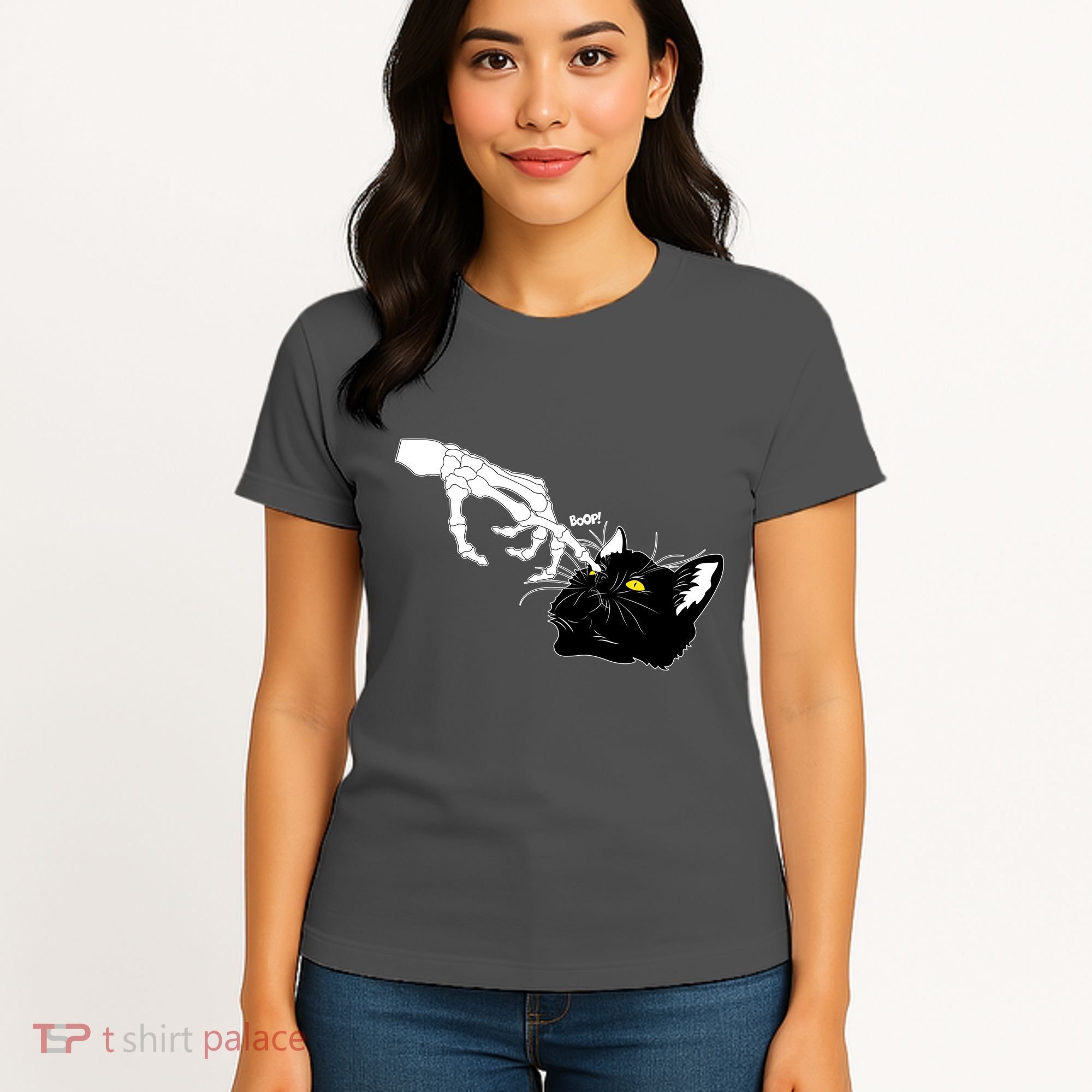 Funny Halloween Skeleton Boop Kitten Cat Nose Women's T-Shirt