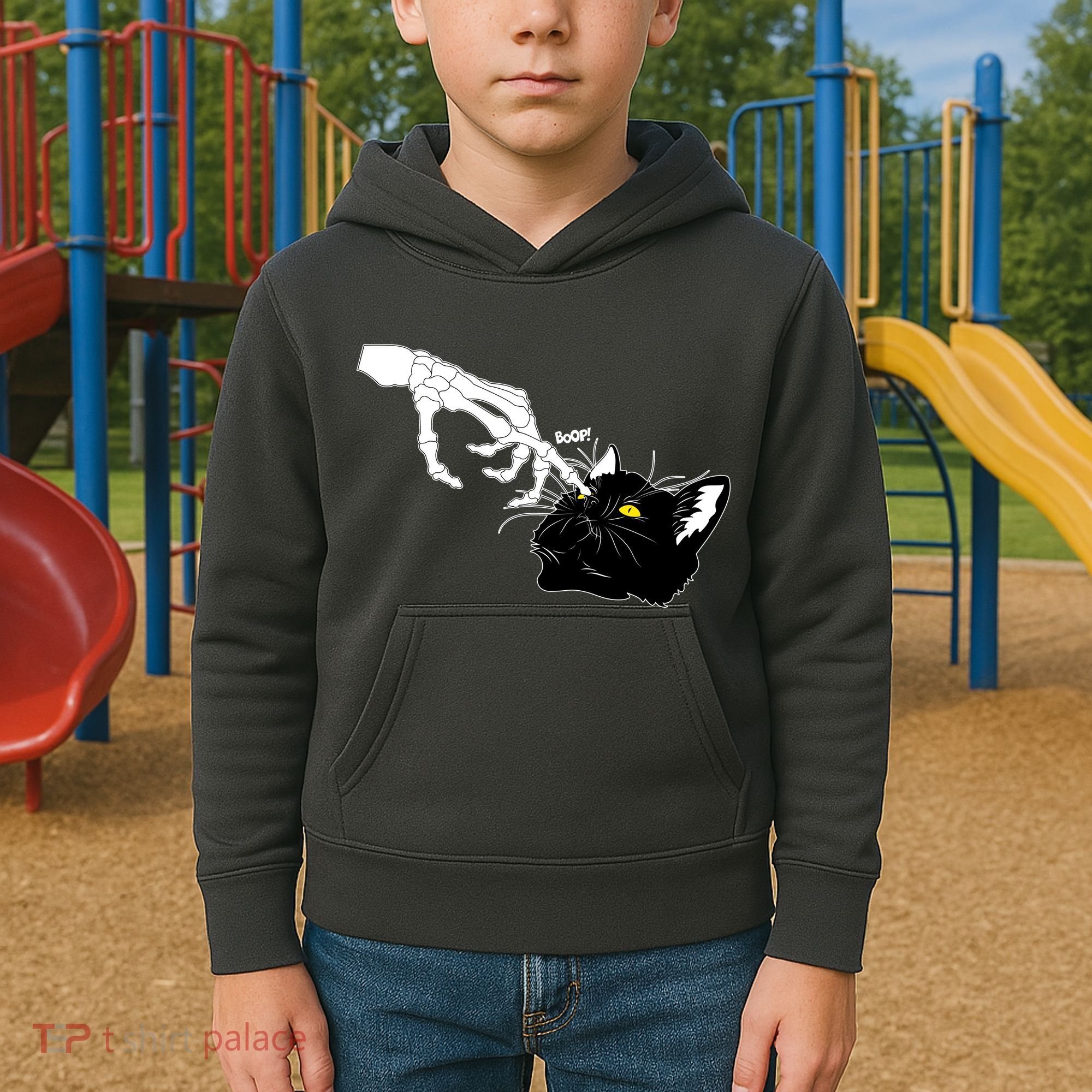Funny Halloween Skeleton Boop Kitten Cat Nose Kids Hoodie