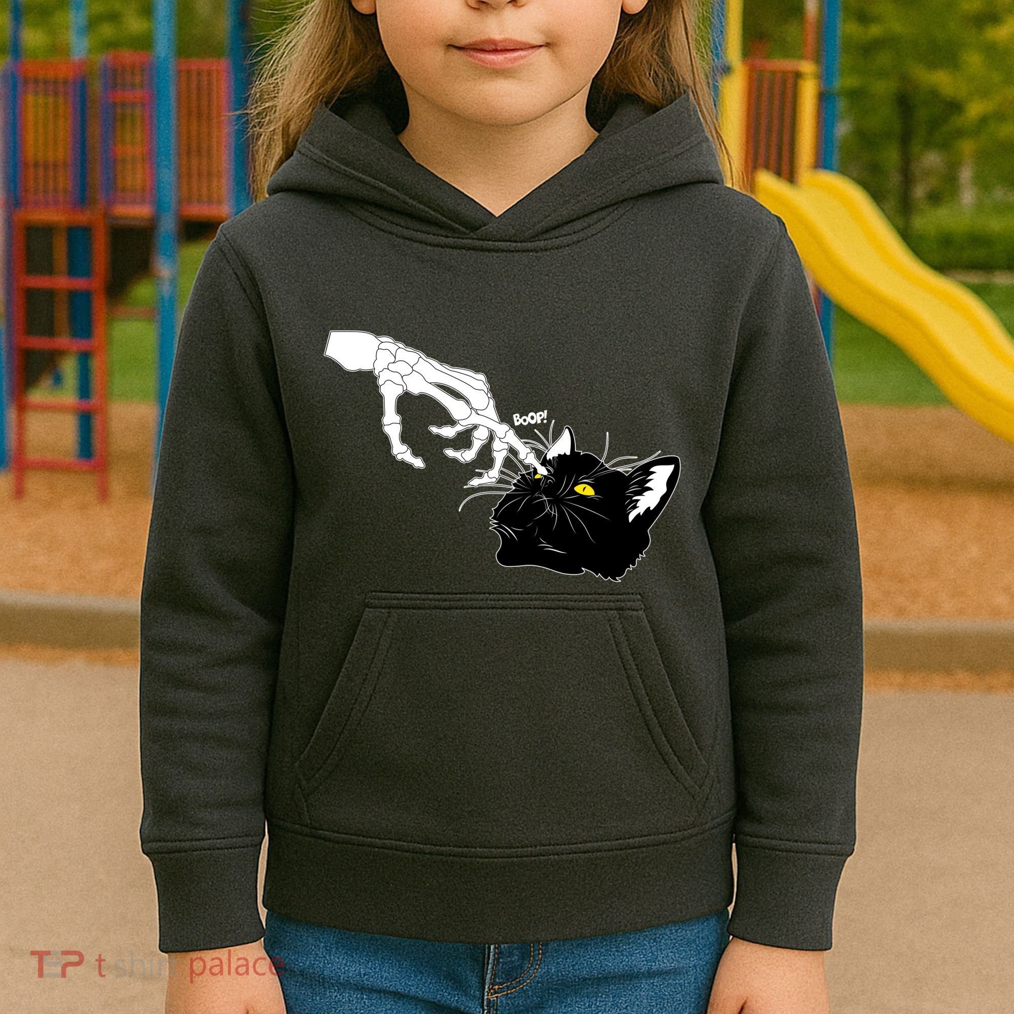Funny Halloween Skeleton Boop Kitten Cat Nose Kids Hoodie