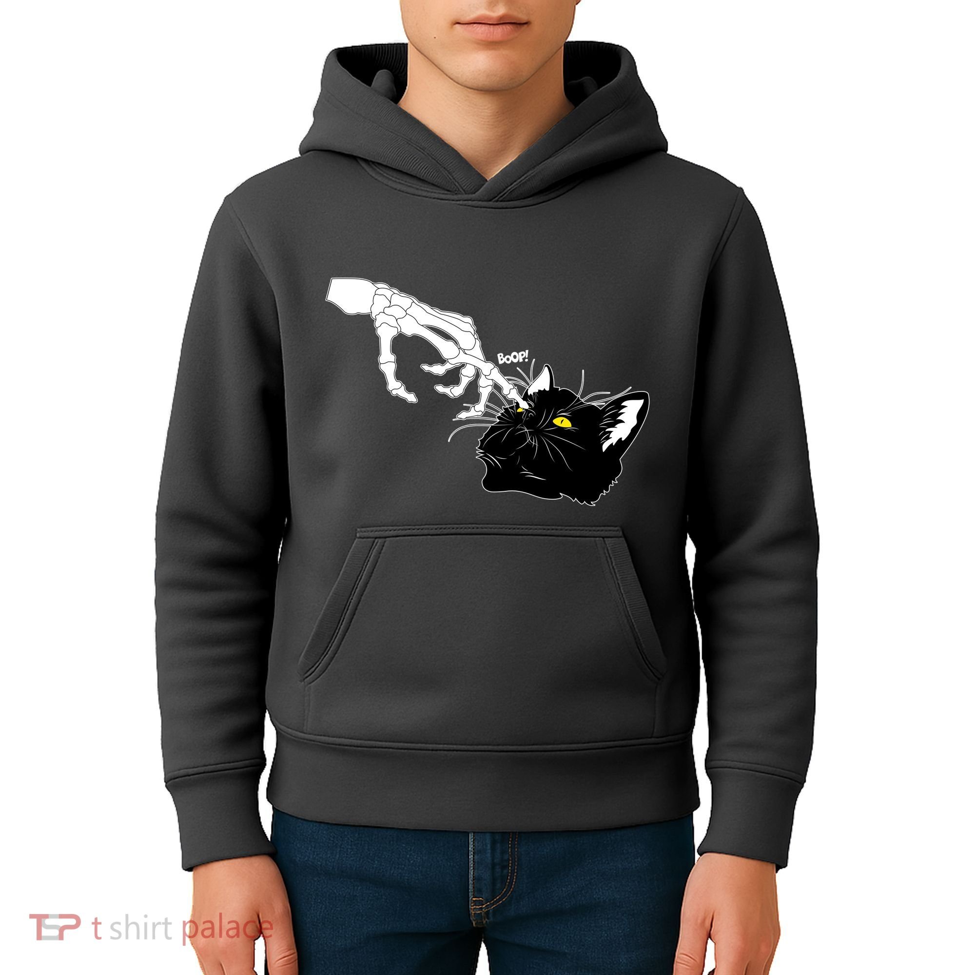Funny Halloween Skeleton Boop Kitten Cat Nose Kids Hoodie