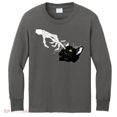 Funny Halloween Skeleton Boop Kitten Cat Nose Kids Long Sleeve Shirt