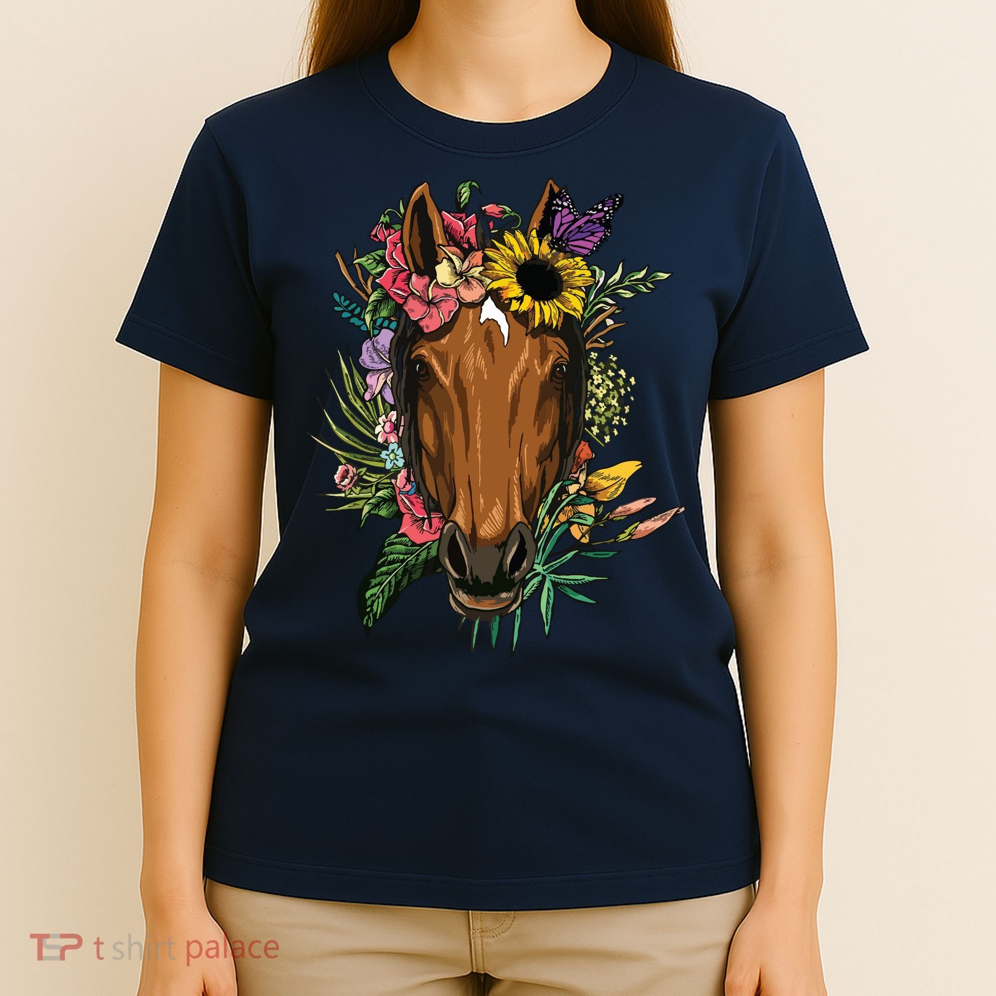Floral Horse Spring Nature Horse Lovers For Women Men T-Shirt