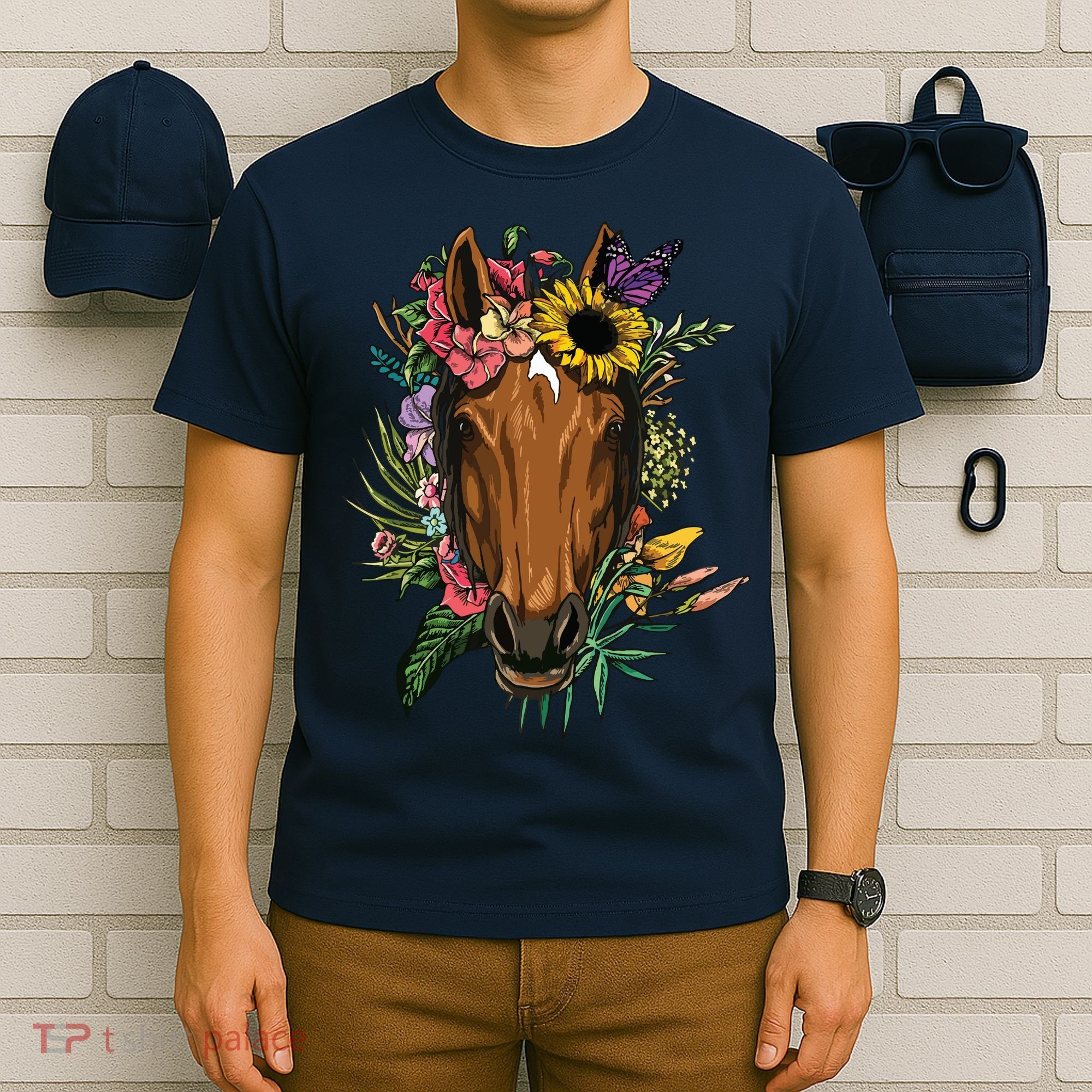 Floral Horse Spring Nature Horse Lovers For Women Men T-Shirt