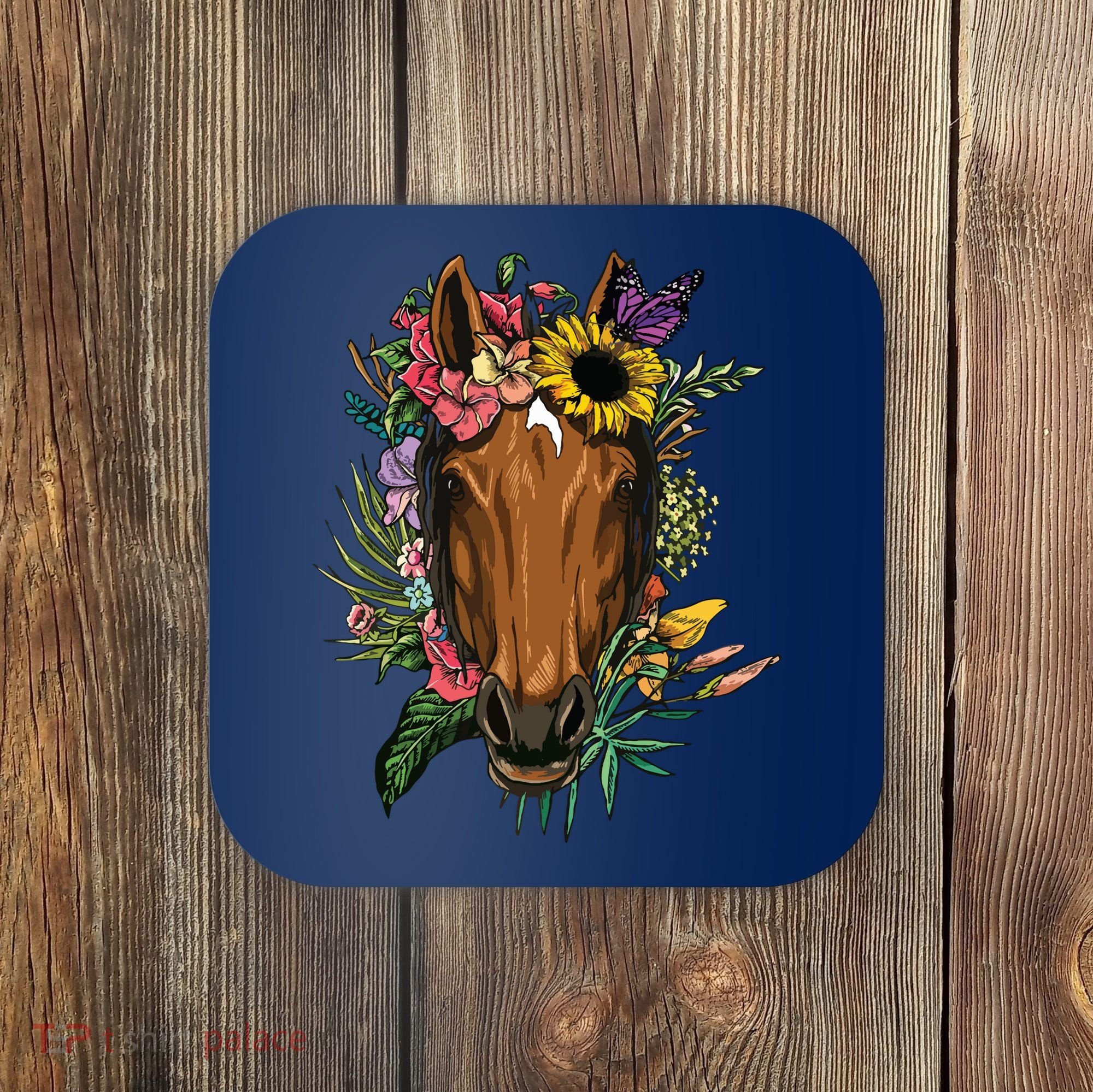 Floral Horse Spring Nature Horse Lovers For Women Men Coaster