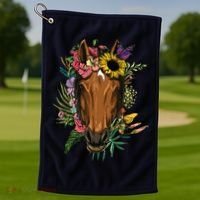 Floral Horse Spring Nature Horse Lovers For Women Men Golf Towel thumb 1