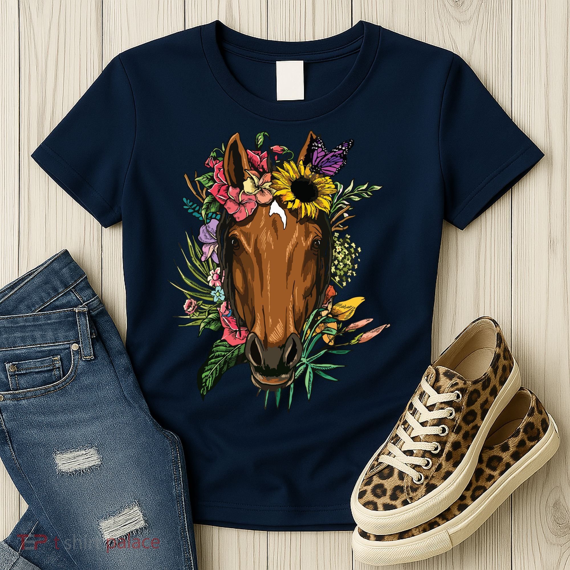 Floral Horse Spring Nature Horse Lovers For Women Men Women's T-Shirt