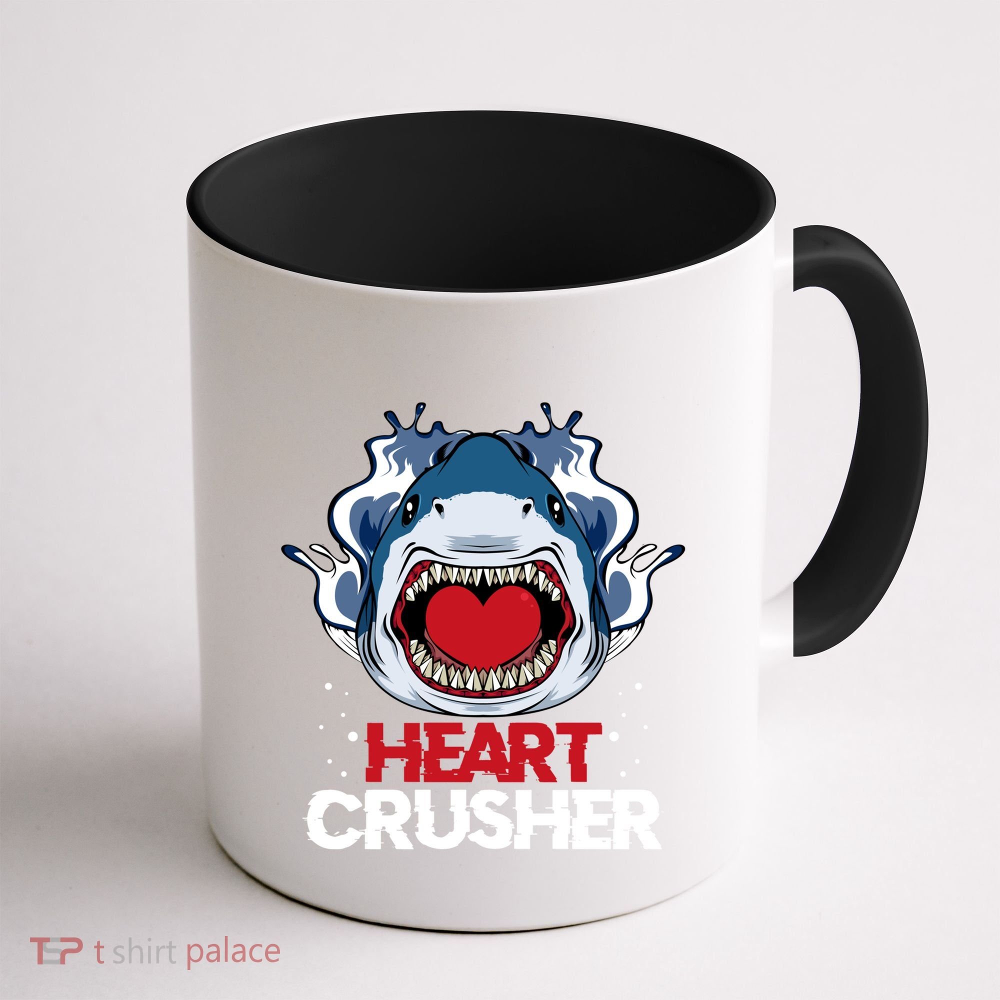 Funny Heart Shark Crusher Valentines Day Jawsome Beach Gift Coffee Mug